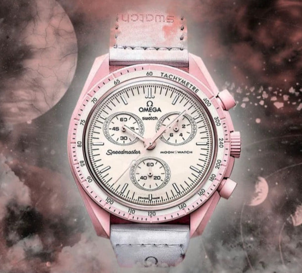 Pink & White Dial/White Strap Bioceramic Moonswatch Mission to Mercury OG-1022