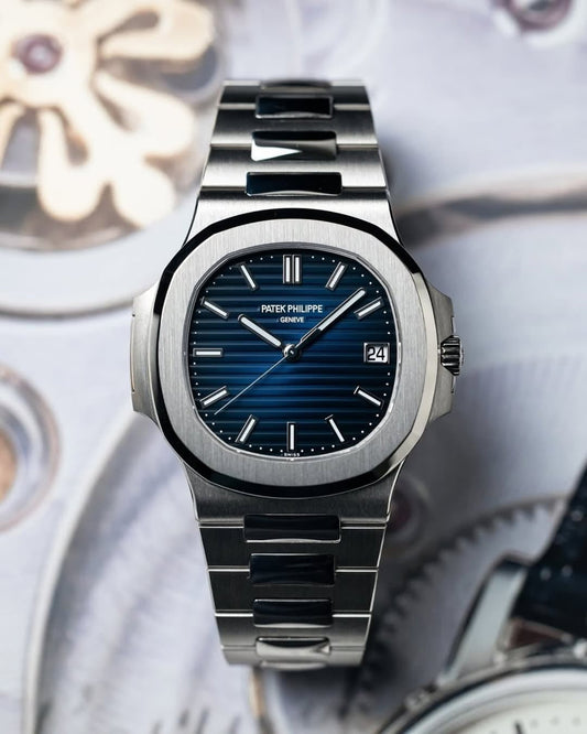 Patek Philippe Nautilus Watch Blue Dial Silver Color Strap Quartz Movement Dated Watch PK-5711R-001-BLUE