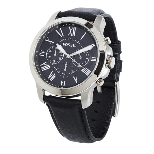 Fossil Chronograph Black & Silver Dial Leather Men's Watch - FS-4812