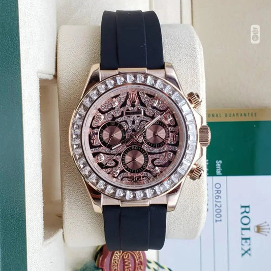 Cosmograph Daytona Chronograph Quartz Men's Watch With Diamond, Rose Gold Color Case And Designer Dial