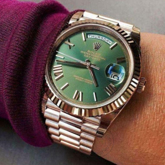 Rosegold Watch Oyster Perpetual Day-Date Green Dial Metal Watch for Man RLX-OYSTER