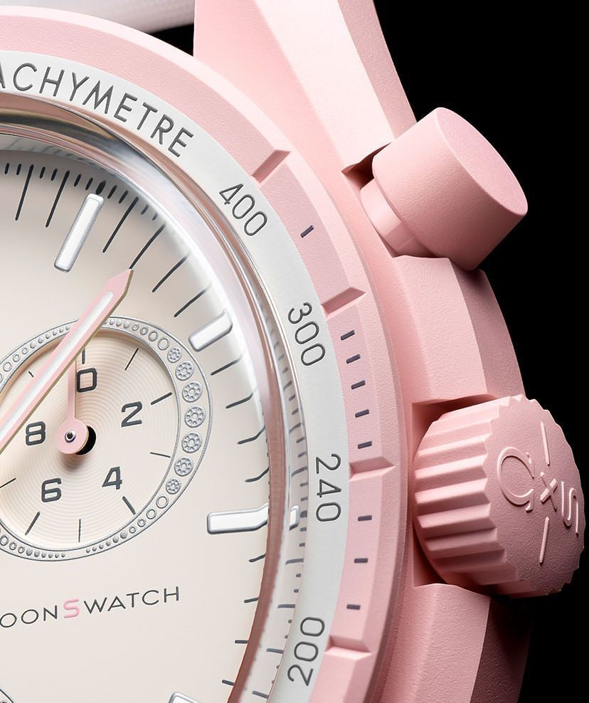Pink & White Dial/White Strap Bioceramic Moonswatch Mission to Mercury OG-1022