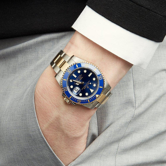Submariner Quartz Blue Color Dial Metal Men's Watch Dual Tone