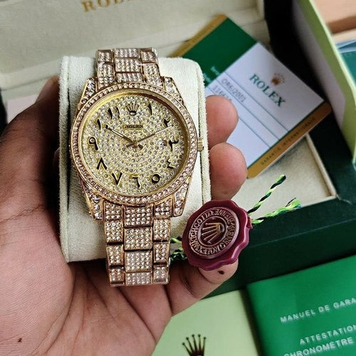 Royal Stainless Steel Watch With Arabic Gold Dial Watch For Men's And Women's -Best For Stylist Look