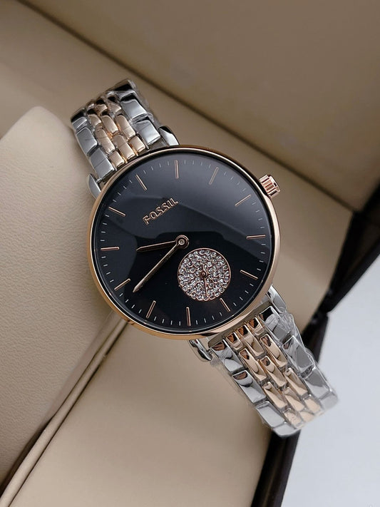 Women's Quartz Watch Black Dial with Stainless Steel Strap, Multicolor Perfect for gifting ES-4630