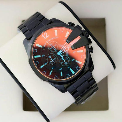 Diesel Chronograph Men's Watch For Man Red Blue Glass Multi Color Full Black Looks Good On Jacket For Man Gift - Dz4318
