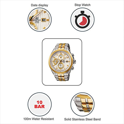Casio Edifice Chronograph Men's Watch With Silver Gold Color & Stainless Steel Strap ED426