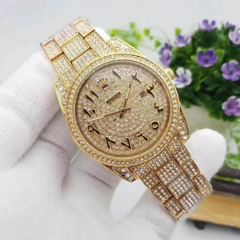 Royal Stainless Steel Watch With Arabic Gold Dial Watch For Men's And Women's -Best For Stylist Look