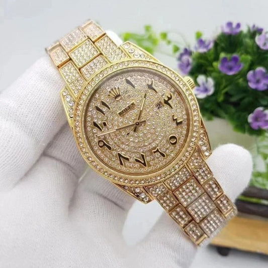 Royal Stainless Steel Watch With Arabic Gold Dial Watch For Men's And Women's -Best For Stylist Look