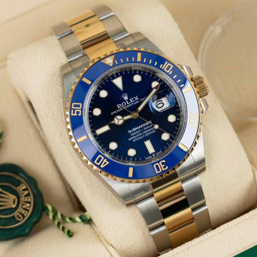 Submariner Quartz Blue Color Dial Metal Men's Watch Dual Tone