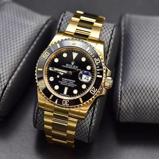Submariner Quartz Gold Black Dial Metal Men's Watch
