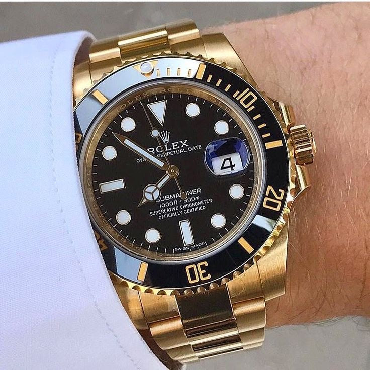 Submariner Quartz Gold Black Dial Metal Men's Watch