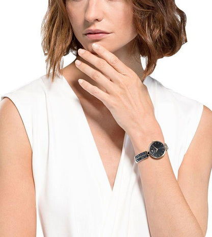 5519315 Analog Dream Rock Watch Golden Case With Black Diamond Band for Women and Girls Vintage Collection- Best Gift Ever SW-5515