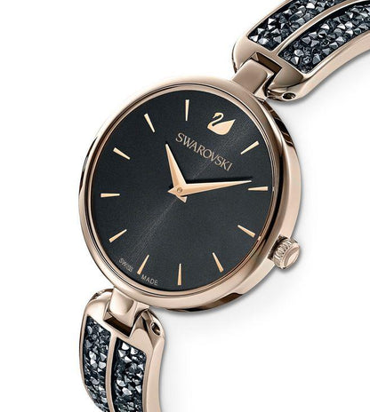 5519315 Analog Dream Rock Watch Golden Case With Black Diamond Band for Women and Girls Vintage Collection- Best Gift Ever SW-5515