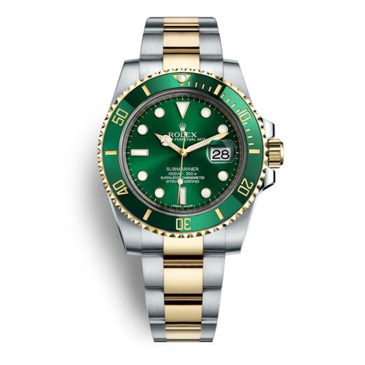 Submariner Quartz Green Color Dial Metal Men's Watch Dual Tone 116613LV