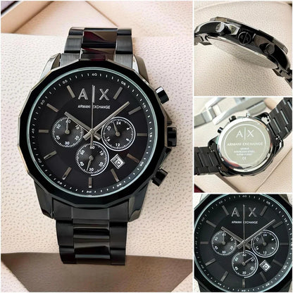 A/X Armani Exchange Banks 44 mm Black Dial Stainless Steel Chronograph Watch For Men-AX-6441