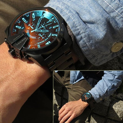 Diesel Chronograph Men's Watch For Man Red Blue Glass Multi Color Full Black Looks Good On Jacket For Man Gift - Dz4318