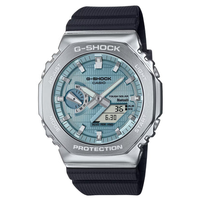 Casio G-Shock Solar Stainless Steel, Analog Digital with Ice Blue Dial/ Black Band Sport Men's Watch-GS-6447