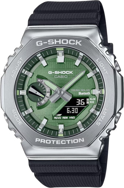 Casio G-Shock Solar Stainless Steel, Analog Digital with Green Dial/ Black Band Sport Men's Watch-GS-6446