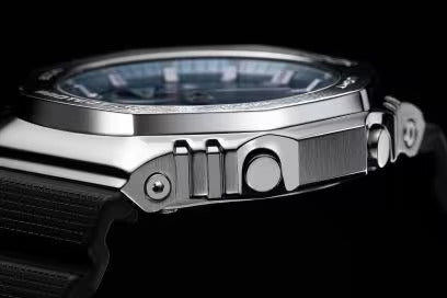 Casio G-Shock Solar Stainless Steel, Analog Digital with Ice Blue Dial/ Black Band Sport Men's Watch-GS-6447