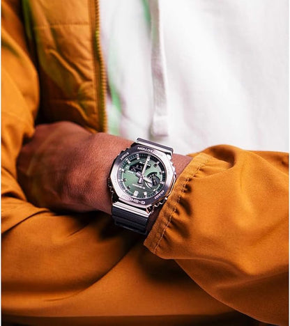 Casio G-Shock Solar Stainless Steel, Analog Digital with Green Dial/ Black Band Sport Men's Watch-GS-6446