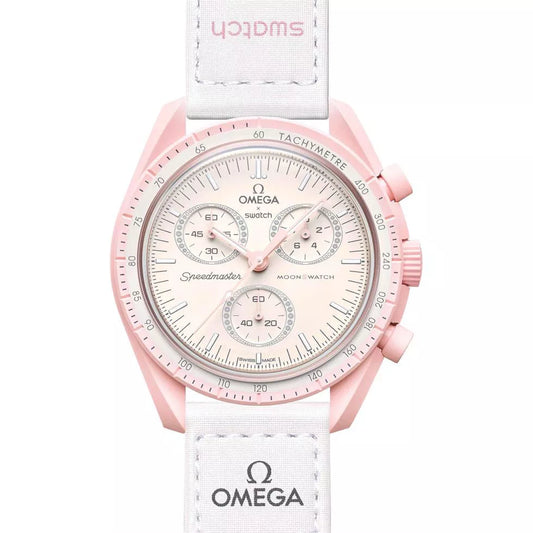 Pink & White Dial/White Strap Bioceramic Moonswatch Mission to Mercury OG-1022