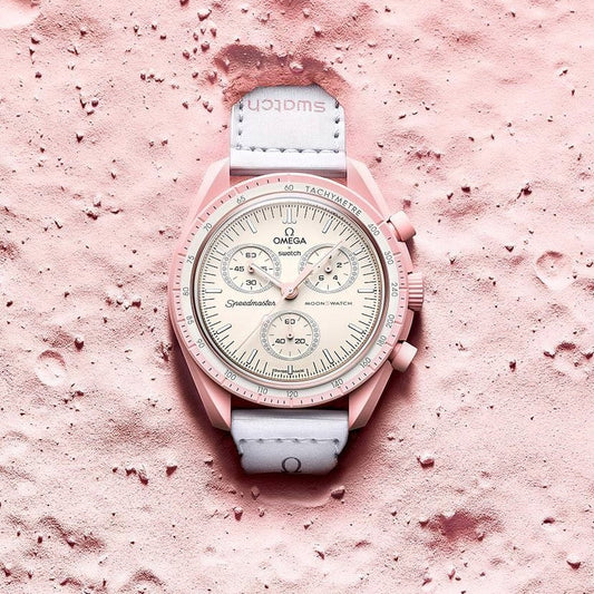 Pink & White Dial/White Strap Bioceramic Moonswatch Mission to Mercury OG-1022