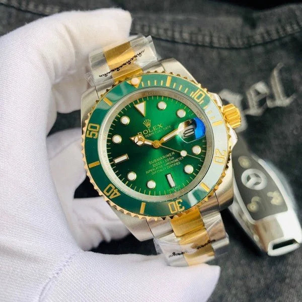 Submariner Quartz Green Color Dial Metal Men's Watch Dual Tone 116613LV
